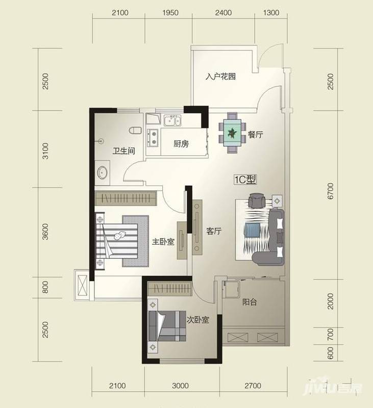 威尔士春天2室2厅1卫86.9㎡户型图