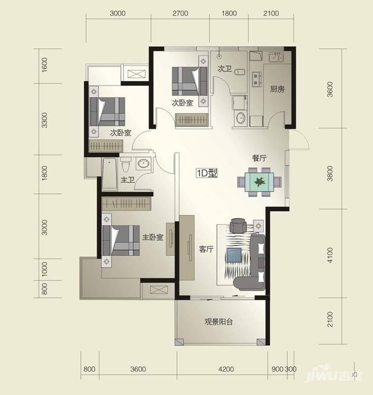 威尔士春天3室2厅2卫122.9㎡户型图