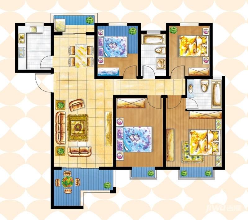 喜多家3室2厅2卫131.4㎡户型图