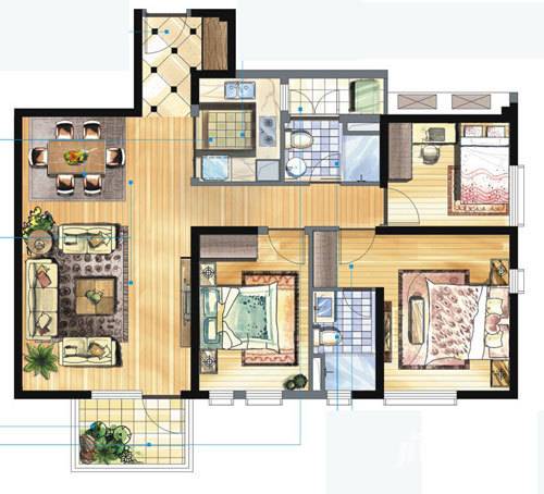 万科金域华府3室2厅2卫120㎡户型图