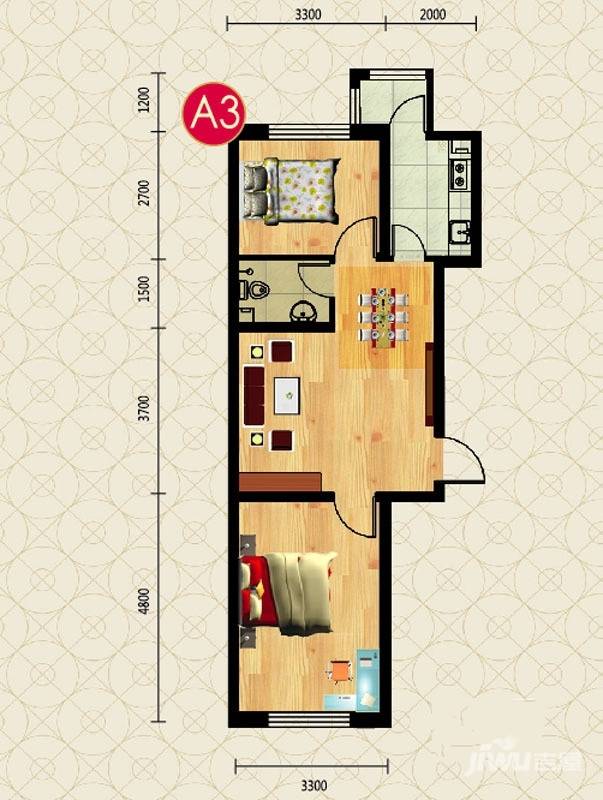 金嘉水岸2室2厅1卫75㎡户型图