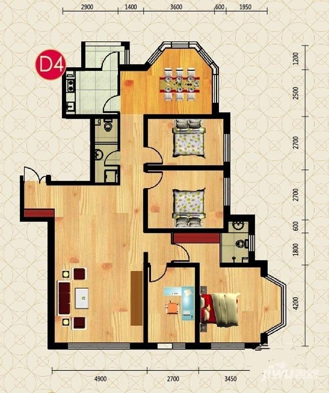 金嘉水岸4室2厅2卫174.5㎡户型图