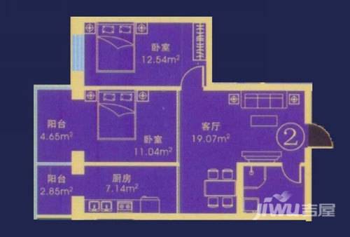 应赫金海城2室1厅1卫54.5㎡户型图