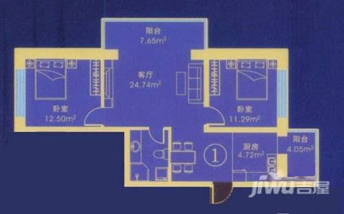 应赫金海城2室2厅1卫58.2㎡户型图