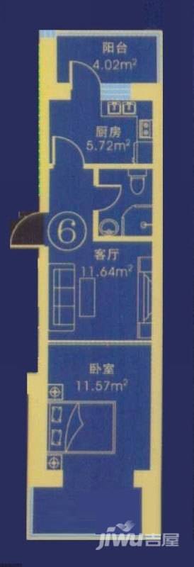 应赫金海城1室1厅1卫32.1㎡户型图