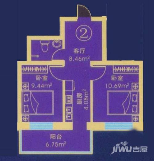 应赫金海城1室1厅1卫35.4㎡户型图