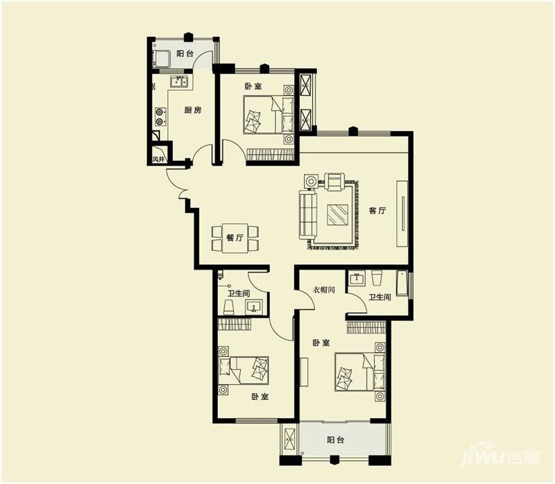 建业壹号城邦3室2厅2卫142㎡户型图