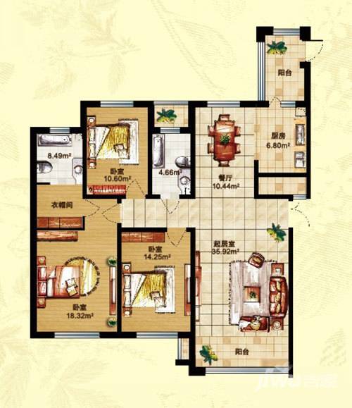 海富第五大道3室2厅2卫109.5㎡户型图