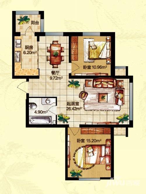 海富第五大道2室2厅1卫73.4㎡户型图