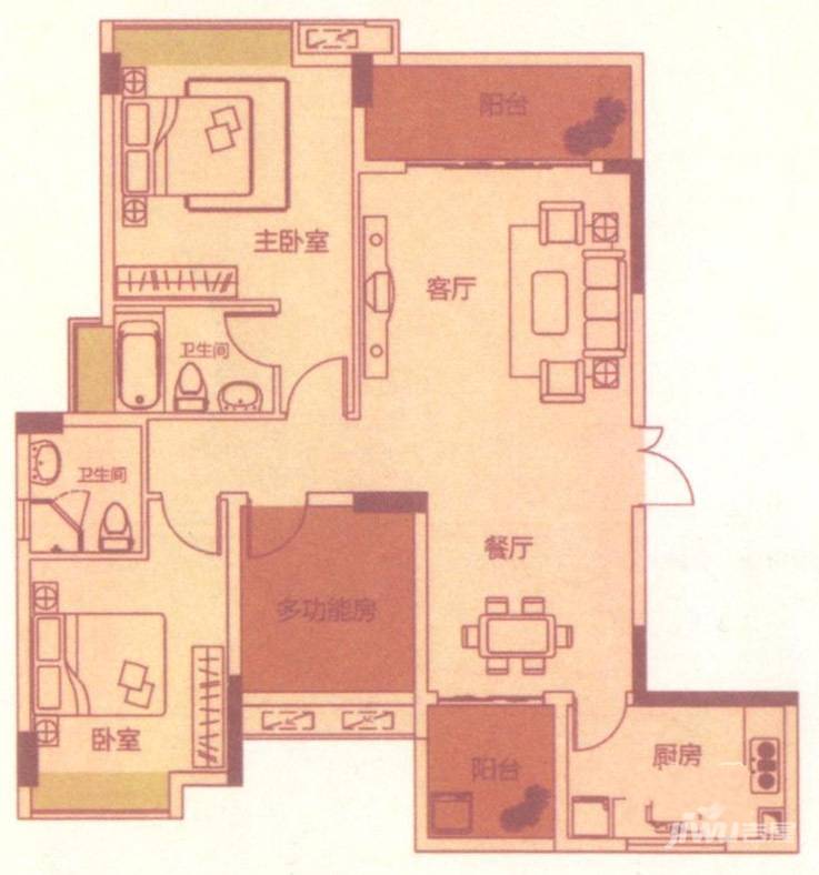 丽日名都3室2厅2卫117㎡户型图