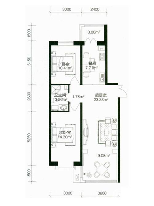 南极国际维也纳花2室1厅1卫61.5㎡户型图