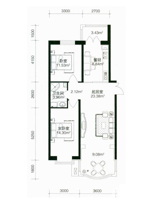 南极国际维也纳花2室1厅1卫64.1㎡户型图