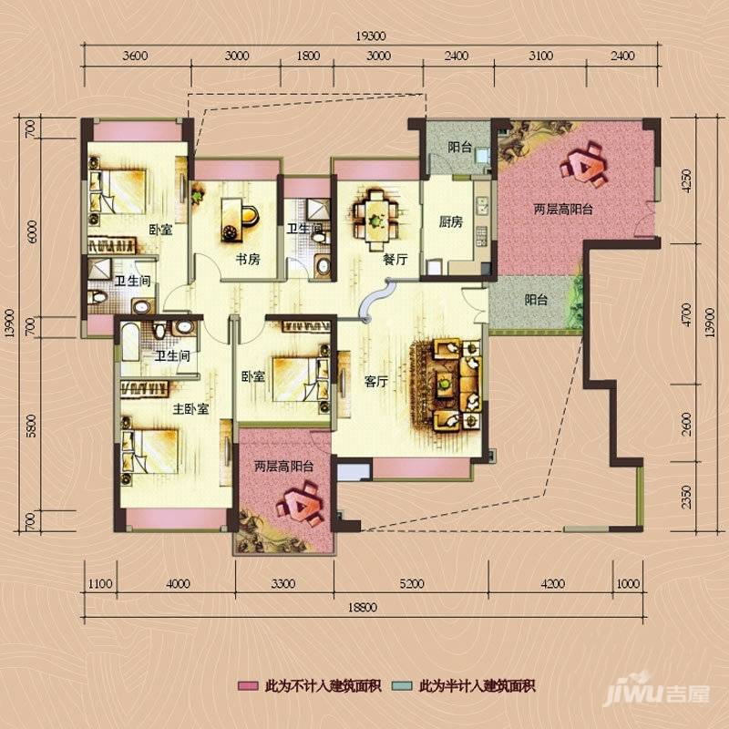 公园大地4室2厅3卫170㎡户型图