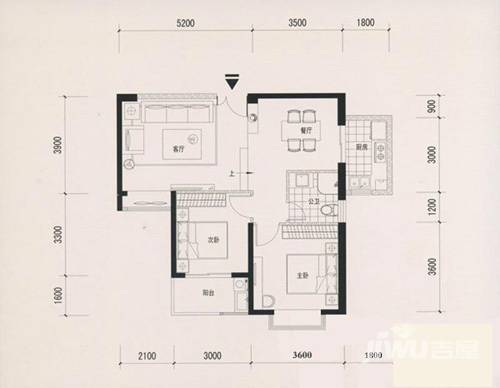 住宅莲花尚院2室2厅1卫88.2㎡户型图