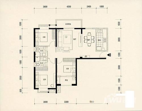 住宅莲花尚院3室2厅2卫125.4㎡户型图