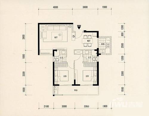 住宅莲花尚院2室2厅2卫89.1㎡户型图