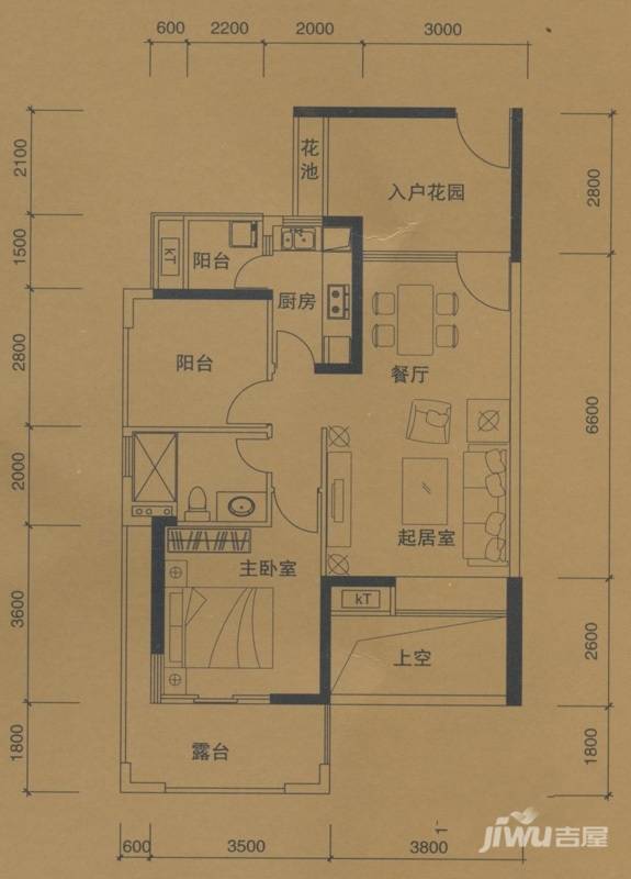 依云上城1室2厅1卫79㎡户型图