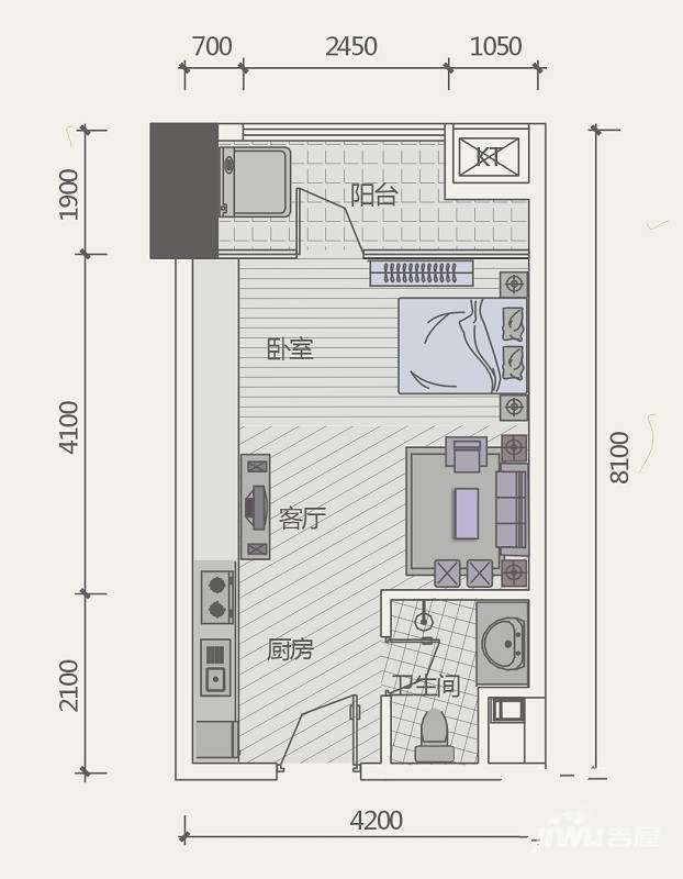 极目楚天1室1厅1卫36.1㎡户型图