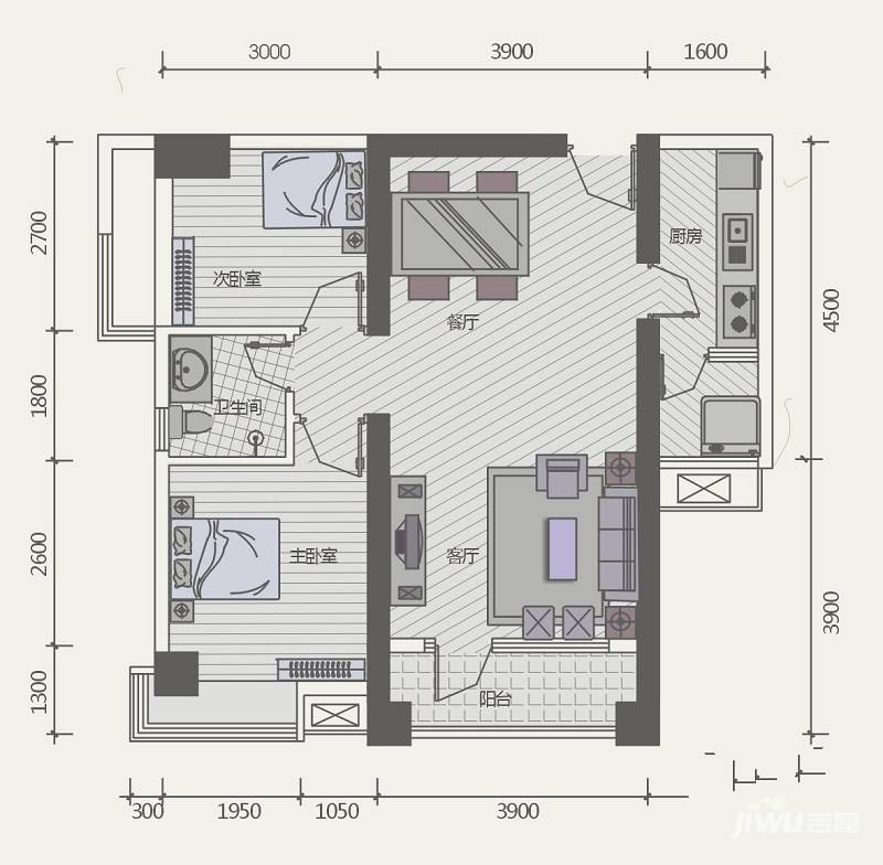 极目楚天2室2厅1卫82.3㎡户型图