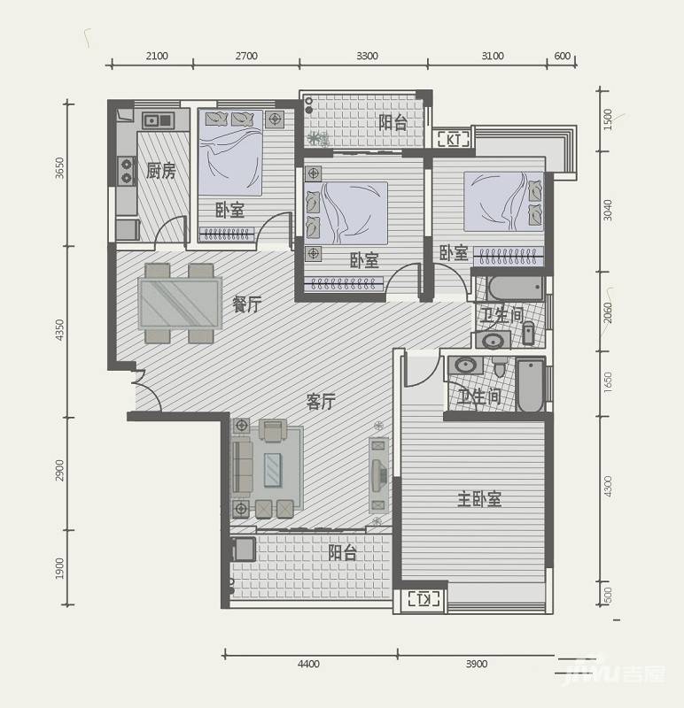 极目楚天4室2厅2卫142.3㎡户型图