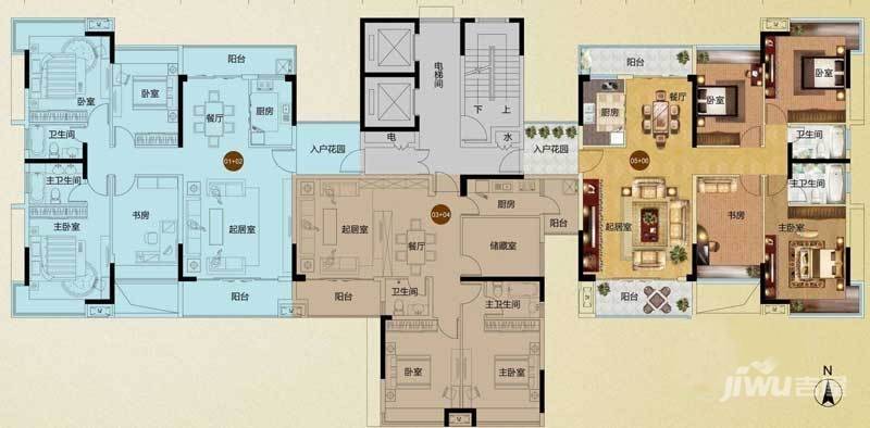 腾峰天伦华府4室2厅2卫114㎡户型图