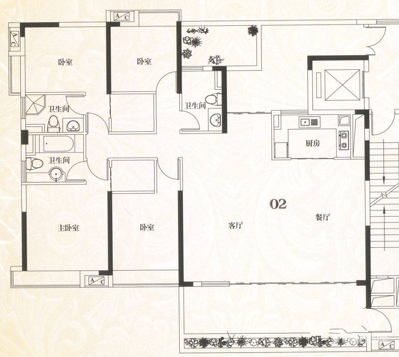 明珠湾4室2厅3卫192㎡户型图