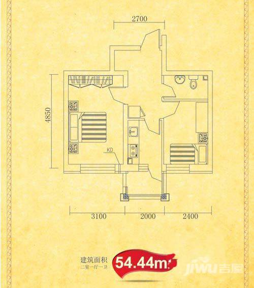 康城春天里2室1厅1卫54.4㎡户型图