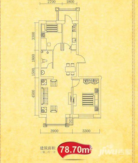 康城春天里2室2厅1卫78.7㎡户型图