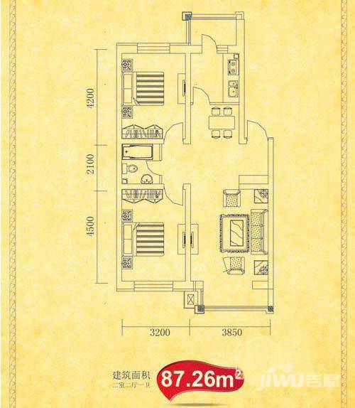 康城春天里2室2厅1卫87.3㎡户型图