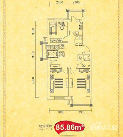 康城春天里3室2厅1卫85.9㎡户型图