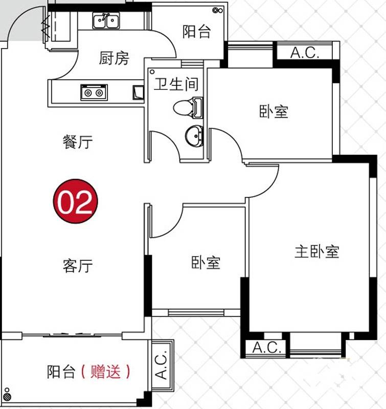 理想家园3室2厅1卫86㎡户型图