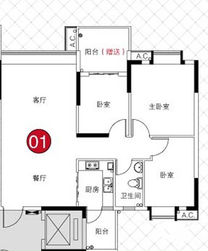 理想家园3室2厅1卫88㎡户型图