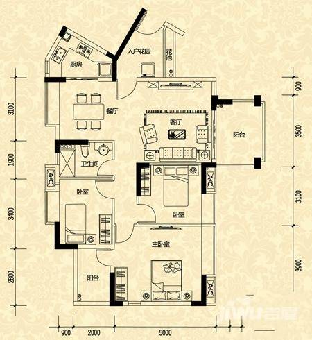 尚观御园3室2厅1卫110㎡户型图