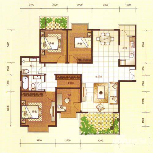 汤泉HOUSE4室2厅2卫142.7㎡户型图