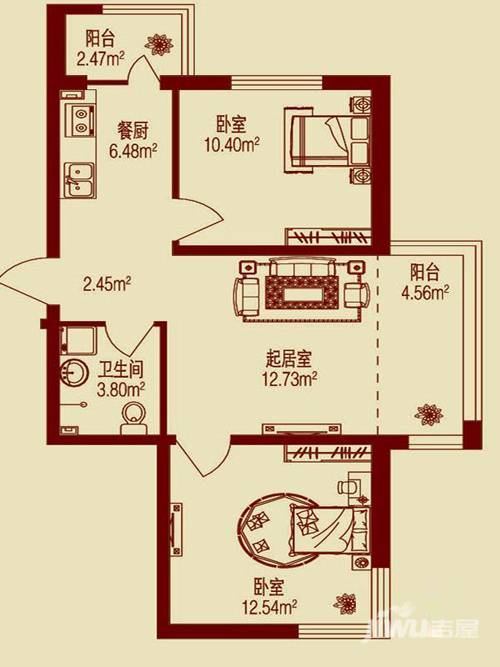 春天故事2室1厅1卫48.4㎡户型图