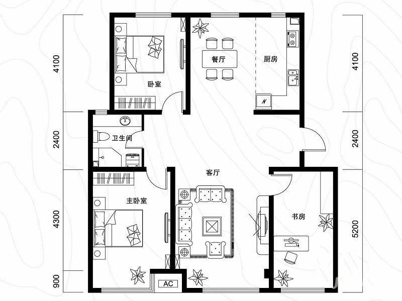 千缘爱语城3室2厅1卫120㎡户型图