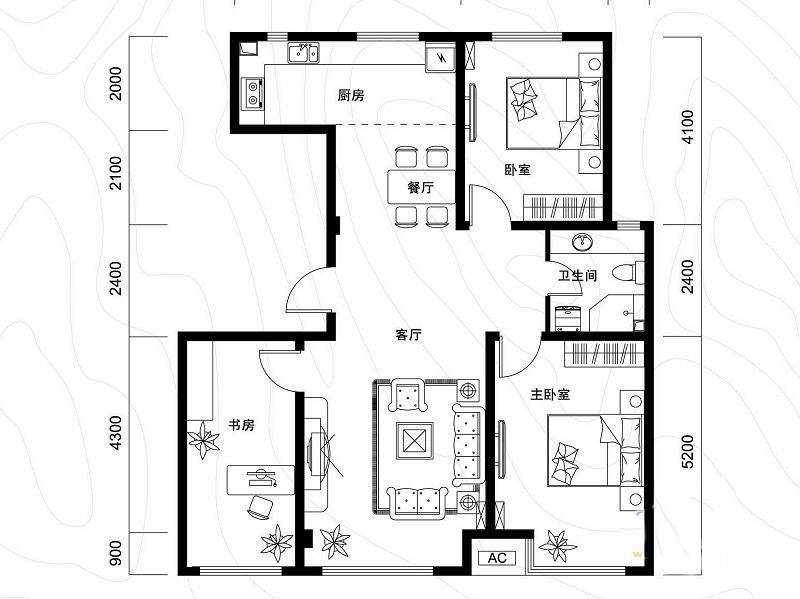 千缘爱语城3室2厅1卫110㎡户型图