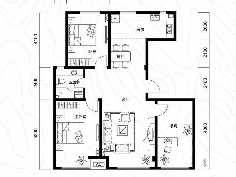 千缘爱语城3室2厅1卫113㎡户型图