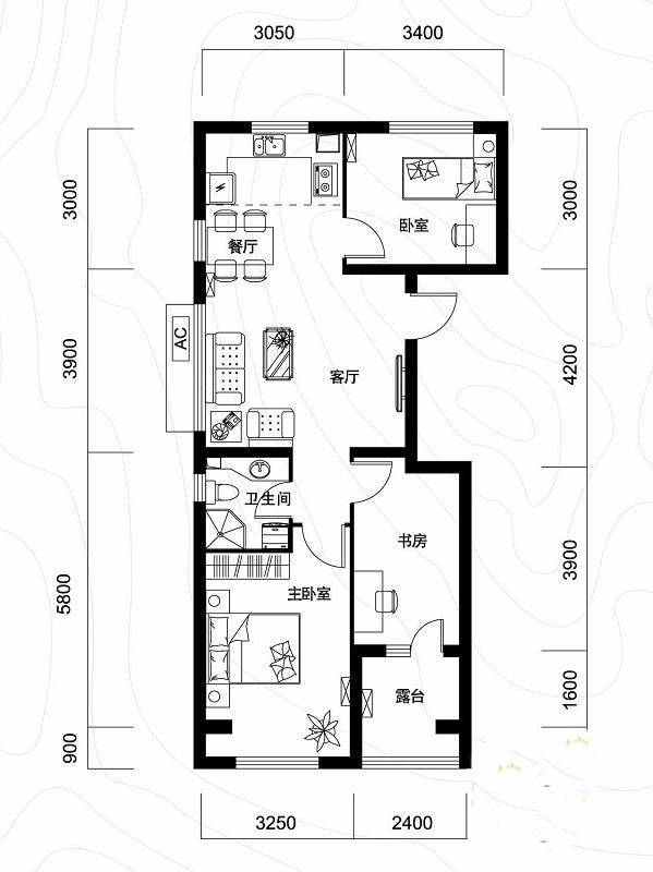 千缘爱语城3室2厅1卫90㎡户型图