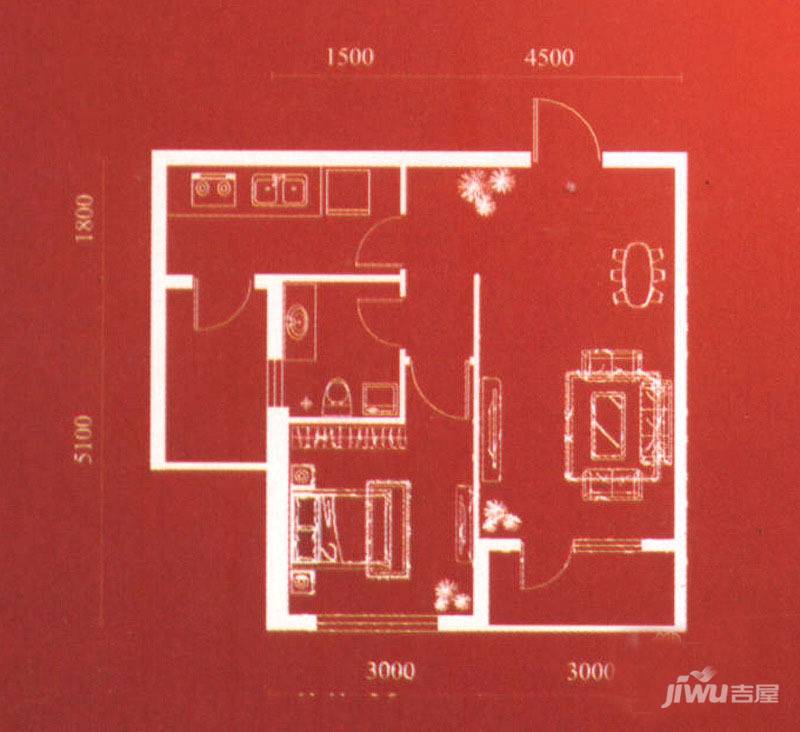 金宸蓝郡1室1厅1卫55.4㎡户型图