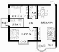 宝融上元府邸2室2厅1卫65.7㎡户型图