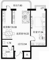 宝融上元府邸1室2厅1卫52.3㎡户型图