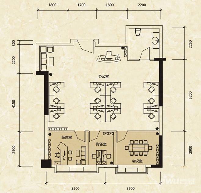 蓝湾国际广场2室3厅1卫70.9㎡户型图