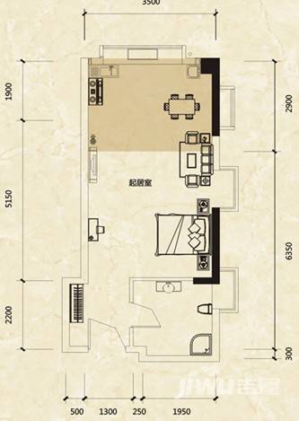 蓝湾国际广场1室1厅1卫33.2㎡户型图
