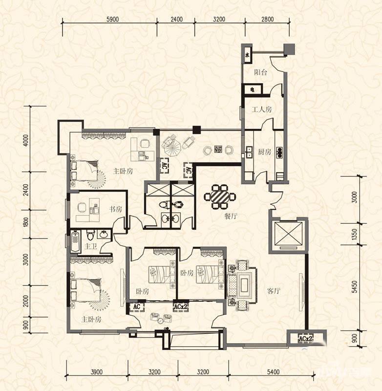 保利温泉新城5室2厅3卫229㎡户型图