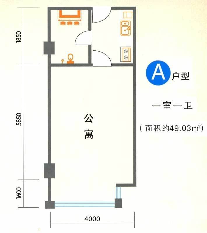 天成大厦1室1厅1卫49㎡户型图