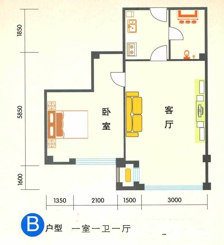 天成大厦1室1厅1卫79.6㎡户型图