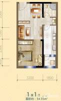 明发锦绣华城1室1厅1卫54.5㎡户型图