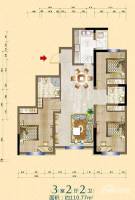 明发锦绣华城3室2厅2卫110.8㎡户型图