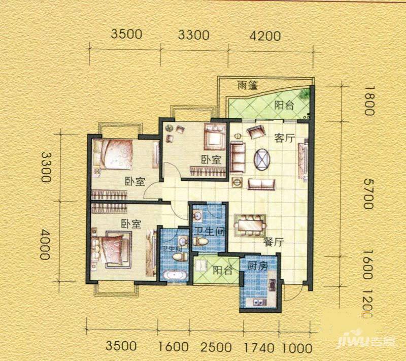 安宇花园三期3室2厅2卫105.5㎡户型图